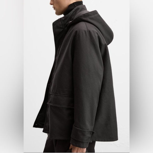 Zara Hooded Parker Coat NWT Size L in Black - Picture 5 of 8